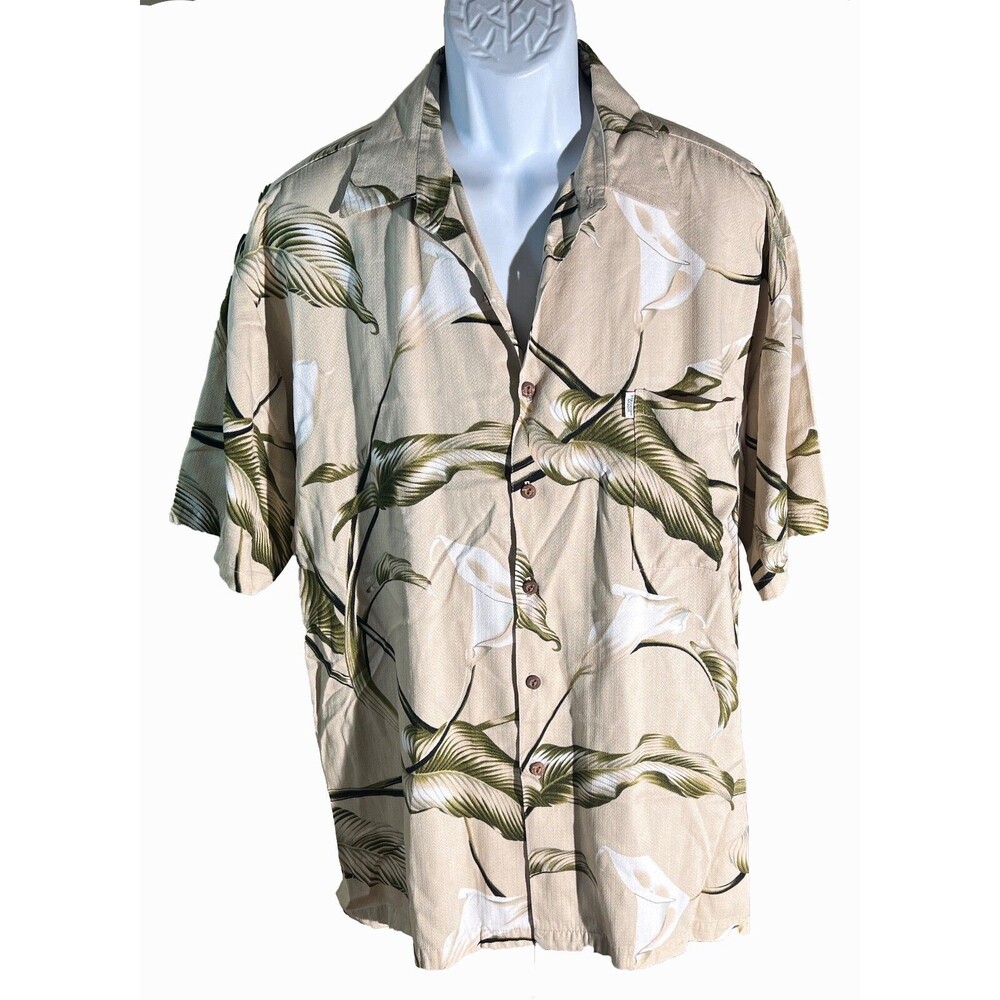 HAWAIIAN MOON‎ Men's Short Sleeve Button Down Floral Shirt Large